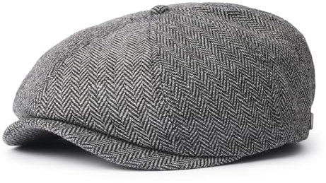 Brixton Brood Snap Cap, Newsboy Flat Cap Hat for Men or Women, Snap Bill Closure, 100% Cotton, Grey/Black, X-Large