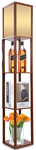 Ejoyous Lampadaire en Bois Avec Étagère, Éclairage Intérieur Lampadaire Moderne à 3 Niveaux pour éclairage intérieur pour Chambres et Salons 26 x 26 x 159 cm