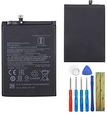 E-yiiviil Batería de repuesto BN54 compatible con Xiaomi Redmi Note 9 con herramientas