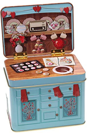 POWERHAUS24 Retro nostalgische Blechdose Backliebe, Geschenk, Aufbewahrung, Spielzeug, Deko, lebensmittelecht, ca. 14 cm x 11 cm, 2 Rezepte inklusive