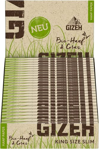 GIZEH Bio Hanf + Gras King Size Slim Papers, ungebleicht, 34 Blättchen pro Heftchen, 2 Boxen (50 Heftchen)