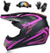 Motocross-Helm, Brille, Handschuhe, Maske 4-teiliges Set, MTB AVT Motorrad-Crosshelm, DOT-geprüft, geeignet für Erwachsene, Kinder, Männer und Frauen (Lila Spur,XL)