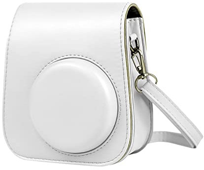 HIUOUIH Pochette Appareil Photo Instantané Sac pour Instax Mini 11 Housse Fujifilm PU Cuir Caméra Voyage Camera Cover Case de Portable Compact avec Bandoulière Amovible, Blanc