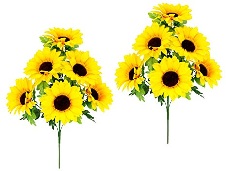 Flair Flower Kunstblumen Künstliche Blumen Sonnenblumen Deko Dekoration Kunstblumenstrauß Blumenstrauß Dekoblumen Bouquet Hochzeit Tischdeko Blume Blumenarrangements, 43 cm