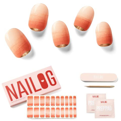 NAILOG Semi Cured Gel Nail Strips Glossy & Long Lasting Soft Gel Finish (20 Extra Long Stickers) | Wraps,Impasto