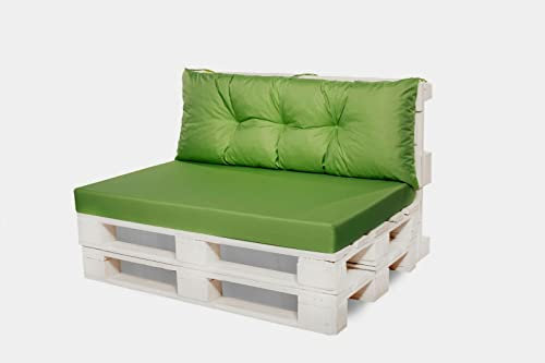 Palettenkissen Outdoor - Palettenkissen wasserfest - Palettenkissen Set (Set sitzkissen 120x60 + rückenkissen 120x50, Grün)