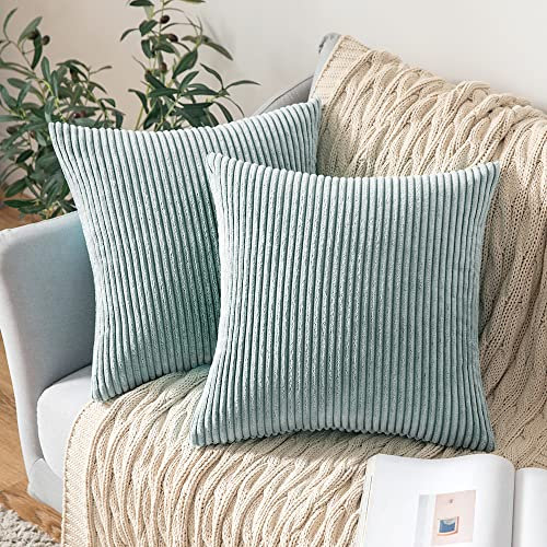 MIULEE 2er Set Kissenbezüge Kord Kissenhülle Dekorative Kissenbezug Sofakissen Couchkissen Dekokissen Zierkissenbezug Deko Kissenhülle mit Verstecktem Reißverschluss 45x45 cm Blauweiß
