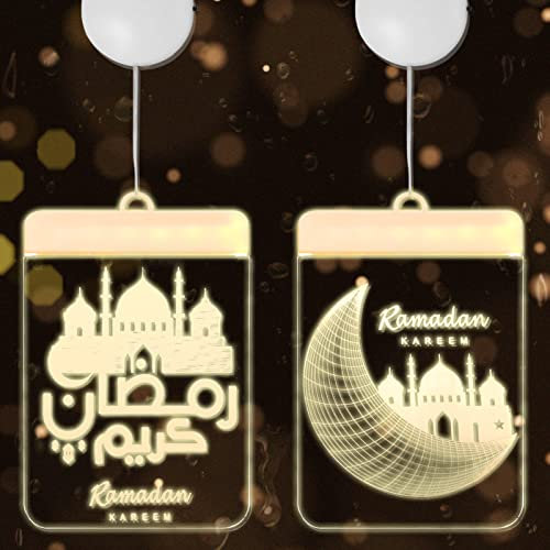 Shinybox Eid Ramadan Dekorative Fee Licht, 2 Stücke Eid Ramadan Dekorative Fenster Lichter, Ramadan Dekoration LED DIY Lamp, Mond und Stern Islam Mubarak Dekoration für Outdoor Indoor Party Deko