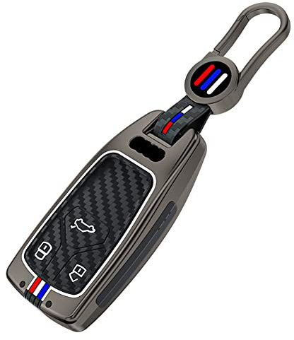 OTMIK Porte clés de Voiture en Alliage de Zinc et Fibre de Carbone avec étui en Silicone Convient à l'Audi A4 B9 A5 A6 8S 8W Q5 Q7 4M S4 S5 S7 TT TTS TFSI RS Porte clés Accessoires (Mat)