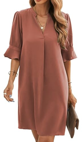Famulily Women's V Neck Half Sleeve Shirt Dress Elegant Summer Casual Solid Color Short Dress S-XXL