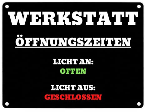 Werkstatt Öffnungszeiten Metallschild in 15x20 cm perfekt für Handwerker zum Geburtstag Arbeit Blechschild Mechaniker dekorativ