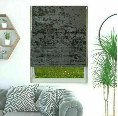 Blackout Crush Velvet Soft Touch Fabric Slate Grey/Charcoal Grey 160cm Drop Window Roller Blinds (60cm x 160cm)