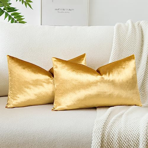 JOTOM Lot de 2 Housses de Coussins en Velours Décoratif Canapé Taie d'oreiller Doux Decoration pour Maison Salon Chambre Canapé Décoration 30x50cm (d'or)