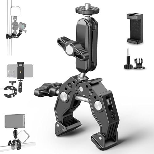 NEEWER Super Clamp con 3 Magic Arm a Doppia Testa Sferica, Cold Shoe, Filetto 1/4, Adattatore Telefono/Action Camera per Treppiede Tavolo Barra Aste Gimbal, Compatibili con SmallRig GoPro DJI, ST83