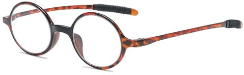 ABETOS Lesebrille Rund Klein Herren Damen Retro Lesebrillen TR90 Flexibel Leicht Vollrandbrille Mini Vintage Computer Sehhilfe Lesehilfe (Schildpatt+2.0)