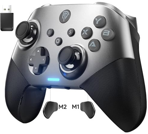 EasySMX X10 Mando PC Inalambrico con Botones Mecánicos- Carcasa Facial Magnética Reemplazable DIY- Hall Joystick- Hall Trigger- 1000mAh Batería para PC/Switch/Móvil/Black Myth: Wukong- Plata