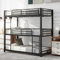 NNJN 90 * 200cm Bettgestell Metallbett,Etagenbett,Eisenbett, Dreifach-Etagenbett für Kinder, Jugendliche und Erwachsene, Schwarz