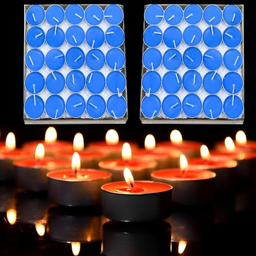 CINY 50 Stück Teelicht Kerzen, kleine Größe 2 Stunden Brenndauer, herzförmige Paraffin-Kerze, romantische Hochzeit Liebhaber Vorschlag Bekenntnis Artefakt, rauchfreie Tee-Wachs, Outdoor (blau)