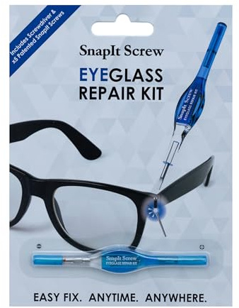 SnapIt Glasses Repair Kit, Eyeglass Repair Kit with Screws 5 Sizes, Screw Replacement Kit & Double-Ended Mini Screwdriver, Portable, Pocket & Bag Friendly, Travel Friendly (Blue)