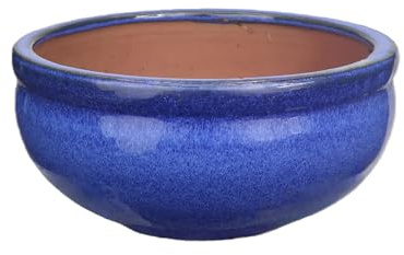 Steinzeug-Blumentopf/Pflanzkübel Schale Blau 30x13cm frostfest