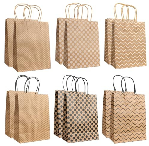 12 Stück Papiertüten mit Henkel,Papiertragetaschen Braun Geschenktüten Klein Kraftpapiertüten für Geburtstag Hochzeit Party Einkaufen Weihnachten Valentinstag(22 * 16 * 8cm/8.7 * 6.3 * 3.2in)
