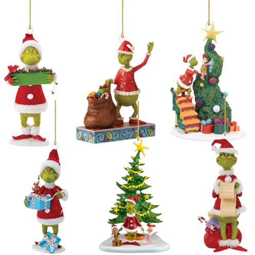 MEZHEN Grinch Weihnachten Deko Grinch Weihnachtsbaum Deko Weihnachtsanhänger Weihnachtsbaumschmuck Grinch Ornament Christmas Decorations Grinchs Weihnachtsdeko Anhänger 6 Stück