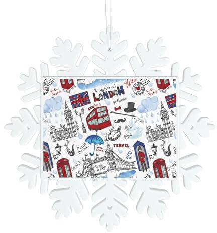 Londoner Weihnachtsschmuck, Weihnachtsbaumschmuck, personalisierter Druck, Schneeflockenform, hängende Weihnachtsdekoration