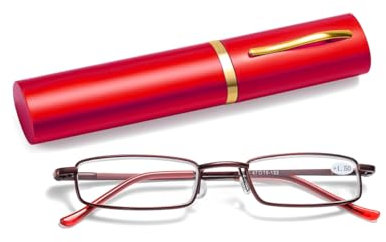SEMINISMAR Lesebrille,Lesebrille Herren,Lesebrille Damen,Verstellbare Lesebrille,Lesebrille Lesehilfe Unisex LesegeräT Mit Brillenetui,Mini Schmal Lesebrille Federscharnier Metall Lesehilfe,Rot,+1.5
