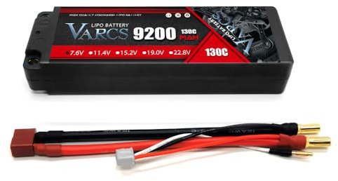 VARCS 2S Batterie Lipo 7,6 V 9200 mAh 130C Coque rigide avec Bullet to Deans T Plug de 5,0 mm pour véhicules RC 1/8 et 1/10 RC Voiture RC Buggy Truggy RC Avion UAV Drone FPV