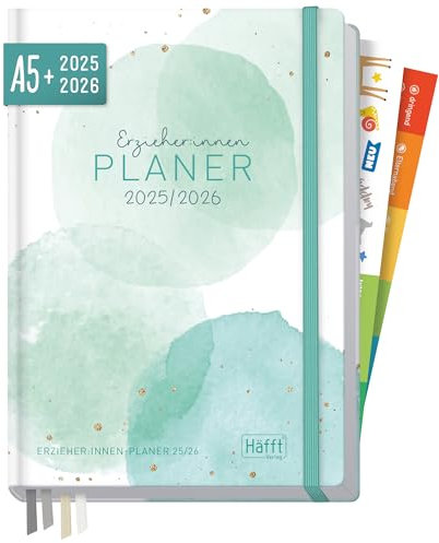 Häfft® Erzieher-Planer 2025/2026 A5 + Watercolor Dots Hardcover Kita-Planer mit 1 Woche auf 2 Seiten für Organisation, Motivation und Inspiration, Erzieher-Kalender - nachhaltig & klimafreundlich