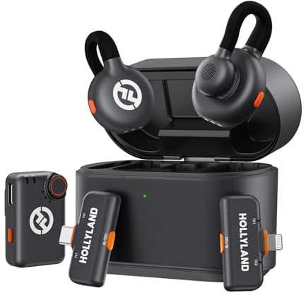 Hollyland Lark M2S Ultimate Combo (Camera RX+Lightning RX+Type-C RX) Microfono Lavalier wireless per iPhone/Camera/Android/PC, microfono compatto, clip in titanio, cancellazione del rumore, Vlog