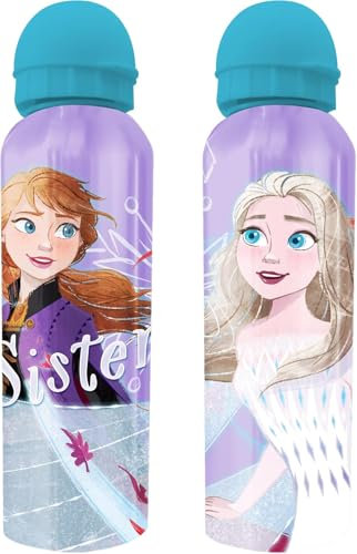 GIFTIDEAZZ Diseny Frozen Girls 500ml Water Bottle – Featuring Elsa & Anna Drinks Bottle for School Kids, Water Bottle Aluminium Water bottles Kids Ages 3+ Years (Diseny Frozen Sisters Purple/Blue)