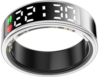 Hoorawwi Smart Ring, Smart Ring mit Display für Damen und Herren, mit Schlaf, Herzfrequenz, Blutsauerstoff-Monitor, IP68, wasserdicht, Fitness-Tracker, Schrittzähler, Kalorien, Schrittzähler