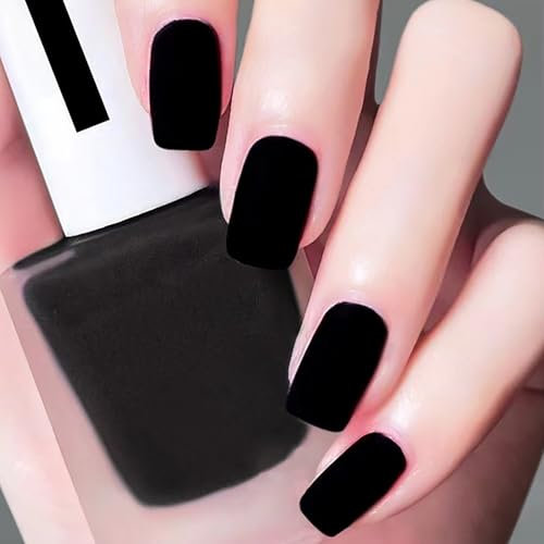 Long Lasting Black Matte Nail Polish - Quick Dry Gel, Water-Based Formula, No Cure Needed - Women's Nail Paint