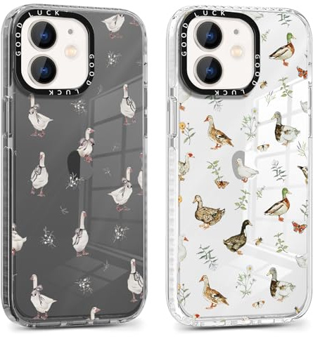 Foonary 2 Pack Transparent Cute Duck Print Phone Case for iPhone 12 Mini 5.4,Soft Silicone with Design Aesthetics Clear Pattern Cases,Shockproof Bumper Protector Cover,Girls Women for iPhone 12 Mini