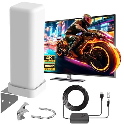 UAPPO Antenna TV Interna 500 Miglia Gamma con Amplificatore Segnale Supporta 4K/1080p/VHF/UHF DVB-T/T2 Canali Gratuiti include10M Cavo Coassiale una staffa di installazione
