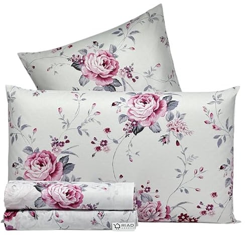 Riad Arredo Set Lenzuola Letto Matrimoniale 100% Cotone PERCALLE - Completo Letto Morbido in Prezioso Percalle (Mia Rosa)