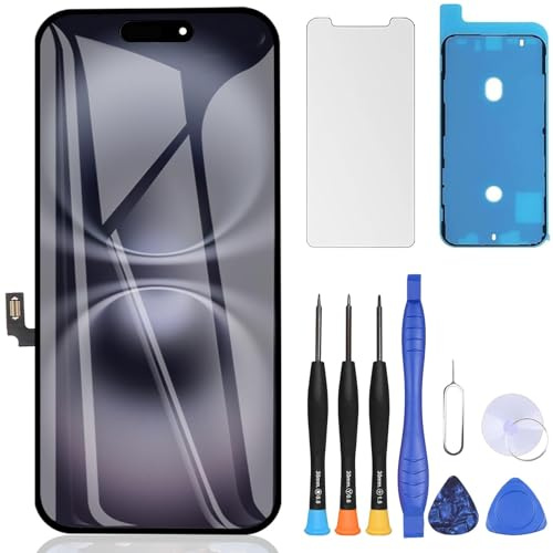 ZOETEC Display für iPhone 16 Bildschirm Ersatz 6,1 Zoll LCD Full HD Retina COF 3D Touchscreen Digitizer Montage mit Reparaturwerkzeugen, wasserdichter Klebstoff, gehärtetes Glas