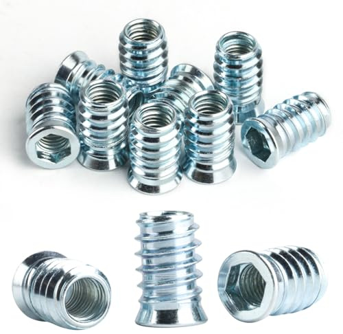 40 Stück Einschraubmutter M10 x 25mm, Gewindeeinsatz Holz, Gewindehülsen, Einschraubmuttern Holz, Gewindeeinsätze, Einschraubmuffen, Innensechskant Gewindebuchse Einschraubhülse für Holzmöbel