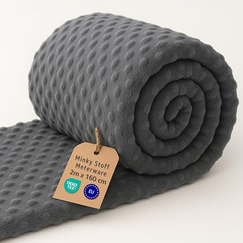 Minky Stoff Meterware 2 M x 160 cm Plüsch Polyester – Nähstoff samtig weich für Decken Tagesdecken Kuscheltiere Accessoires Babyhaut geeignet mit Oeko Tex Dunkelgrau