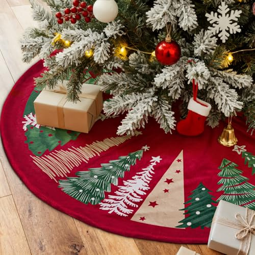 Lanpn Weihnachtsbaum Rock 45cm Weihnachtsbaumdecke Pad Samt Weihnachtsbaum Decke Abdeckung Klein Rund Christbaumständer Teppich für Winter Neujahr Innen Zuhause Weihnachtsbaum Deko (Rot)