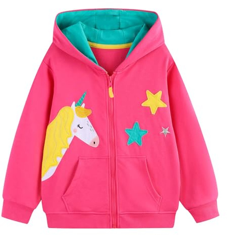 Hoseay Zip Up Hoodie Jungen Mädchen Kapuzenpullover Sweatjacke Gr.98-128 | Langarm, Baumwolle, Pferd Traktor, Hoody Sweatshirt für Kinder, mit Reißverschluss und Taschen, Herbst Winter