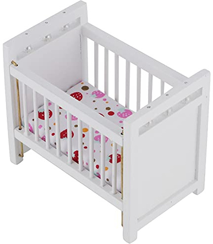 ZJchao Dollhouse -Bett, 1:12 Skala mit Matratzenpuppenhaus Möbel Holzpuppenhauszubehör für Mädchen