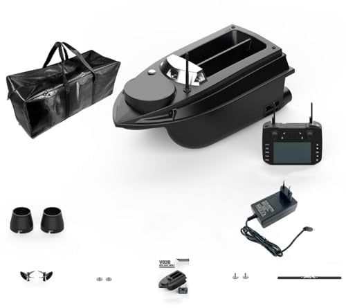 BAUBAUPLAY V030 12V Köderboot mit GPS Präzisionssteuerung, 2.4G High-Speed Fernbedienung Futterboot mit Köderboxen und Antenne für Flüssen, Seen, Meeren (Basisversion)