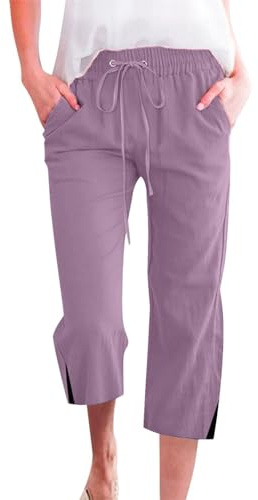 RYTEJFES Leggins Donna Estivi Pantaloni Lino Palazzo Cotone Pantaloncini Lunghi Baggy Larghi Joggers Eleganti Taglie Forti Trekking Leggeri Traspiranti Elasticizzati