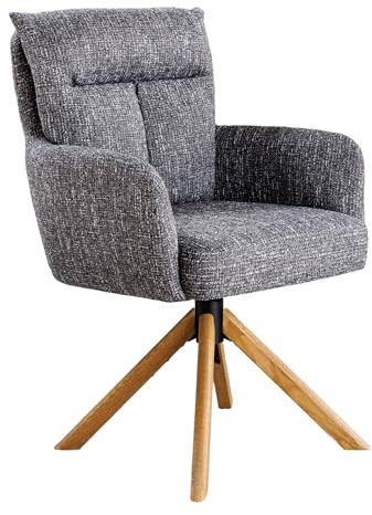 Riess Ambiente Drehbarer Stuhl Big George - grau - Strukturstoff Eichenholz - Esszimmerstuhl mit Armlehne