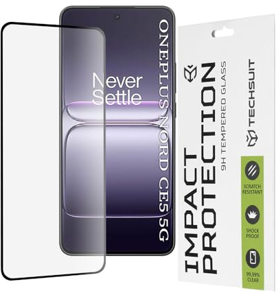 Techsuit Displayschutzfolie für OnePlus Nord CE5 Gehärtetes Glas mit 9H Härte, Vollständige Abdeckung, Stoßschutz, Oleophobe Beschichtung, Anti Fingerabdruck, Blasenfrei, 111D Full Glue