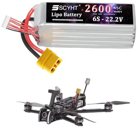 SSCYHT 6S LiPo-Akku 22,2 V Lithium-Akku 45C Drohnen-Akkus 3000 mAh 2600 mAh Ersatzakkus für Modellflugzeuge & Notstromversorgung mit XH-6S-Anschluss und 15A BMS,22.2v2600mah 45c