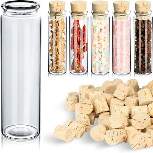 Tuuters 25x Reagenzgläschen aus Laborglas mit Natur-Korken, Rollrand, Glasfläschchen für Gastgeschenke (40 x Ø 19mm)