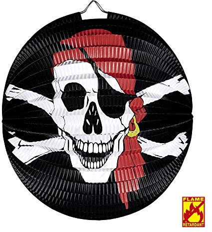 W WIDMANN MILANO Party Fashion 95747 - Piraten Lampion, Totenkopf, Ø 25 cm, flammenhemmend, Dekoration, Mottoparty, Karneval, St. Martin, Halloween